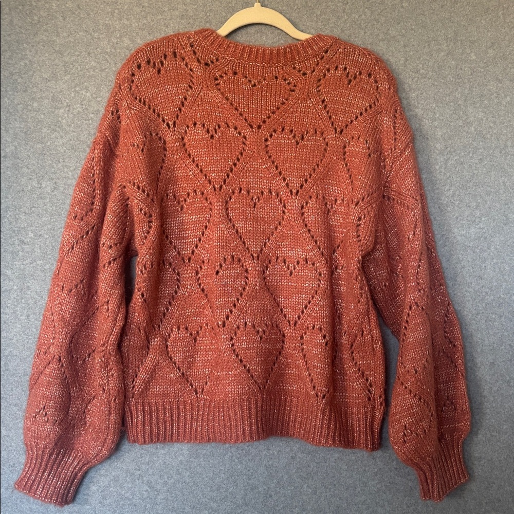 Molly Bracken OPENWORK POINTELLE KNIT AND LUREX SWEATER  XL Terracotta - Picture 3 of 12
